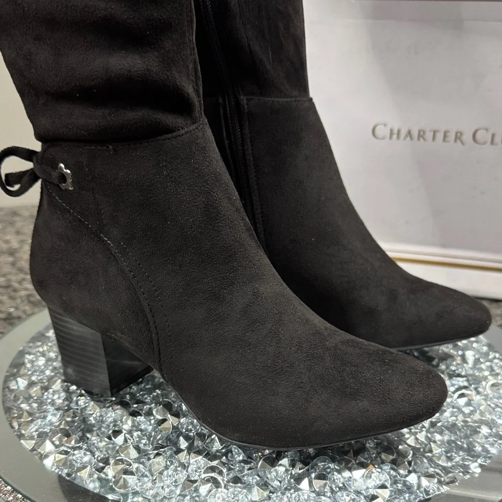 Charter Club Women's tall fabric Black Boots NWT 5.5